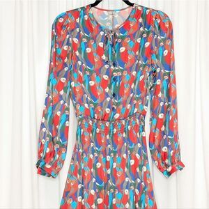 Tucker Juliette Dress Deco Parrot in Silk Stretch Charmeuse Bird Print Midi